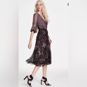 DKNY Sheer Leopard Midi Dress - Black and Brown